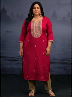Extra love by Libas - Red Embroidered Zari Work Kurta