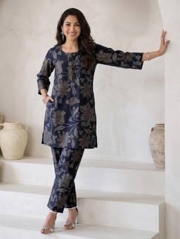 Libas - Navy Blue Floral Printed Co-Ord Set