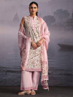 Libas - Pink Floral Printed Kurta with Palazzo and Dupatta