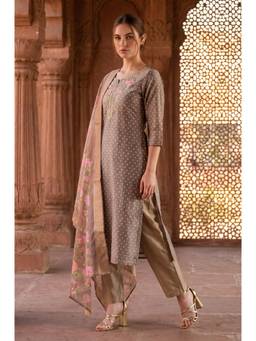Aurelia - Taupe Floral Printed Dupatta