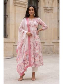 Aurelia - Off White Floral Printed Dupatta