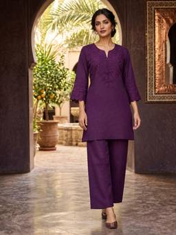 Autumnlane - Purple Embroidered Thread Work Co-Ord Set