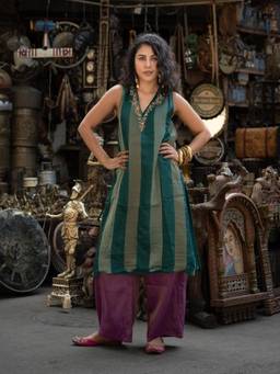 Suta - Green Stripes Embroidered Kurta with Palazzo