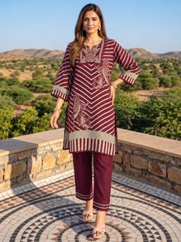 Autumnlane - Maroon Stripes Printed Kurta with Pant