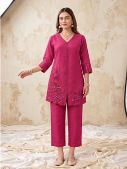 Autumnlane - Pink Embroidered Embellished-Sequined Work Co-Ord Set