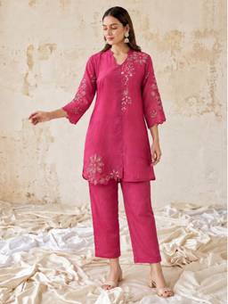 Autumnlane - Pink Embroidered Embellished-Sequined Work Co-Ord Set