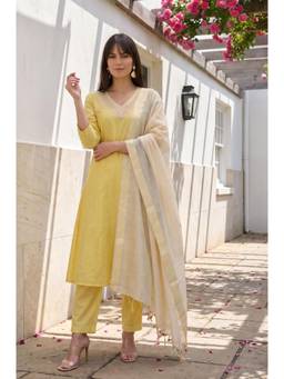 W - Cream Solid Tassels Dupatta