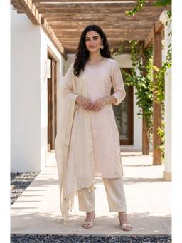 W - Cream Solid Tassels Dupatta