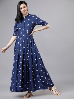 VISHUDH - Women Blue Printed Maxi Dress