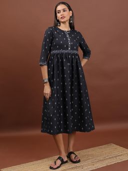 VISHUDH - Ethnic Motifs Printed A-Line Midi Dress