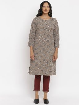 Folksong - Grey Handblock Print Cotton Flax Kurta