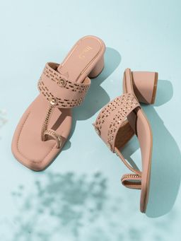 Inc.5 - Womens Peach Embellished One Toe Ethnic Heels