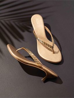 Inc.5 - Womens Gold Ethnic Embellished Round Toe Kitten Heels