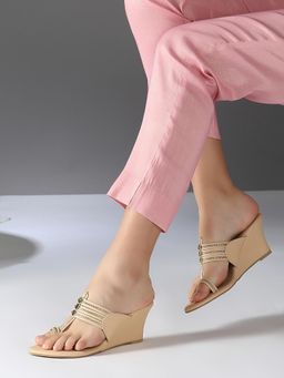 Inc.5 - Womens Beige Party Wear Solid One Toe Heels