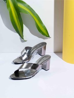 Inc.5 - Womens Grey Party Wear Transparent Round Toe Heels