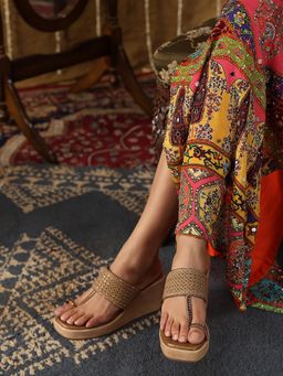 Inc.5 - Womens Gold Party Embellished One Toe Wedge Heels