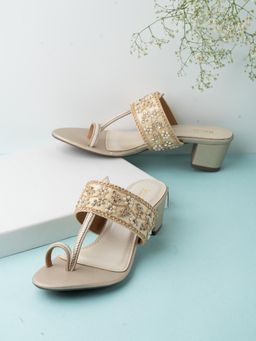 Inc.5 - Womens Golden Embellished One Toe Ethnic Heels