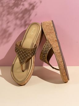 Inc.5 - Womens Golden Solid Round Toe Ethnic Heels