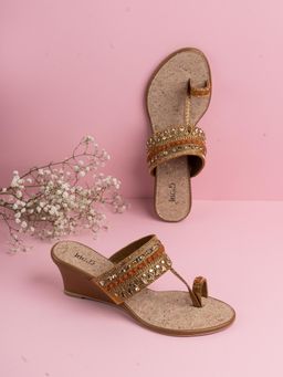 Inc.5 - Womens Golden Embellished One Toe Ethnic Heels