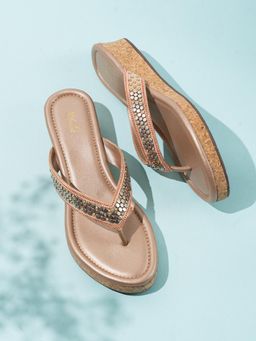 Inc.5 - Womens Rose Gold Embellished Round Toe Ethnic Sandals