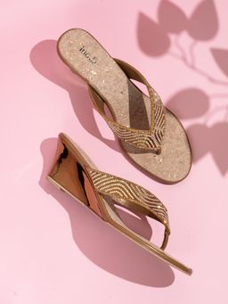 Inc.5 - Womens Golden Embellished Round Toe Ethnic Heels