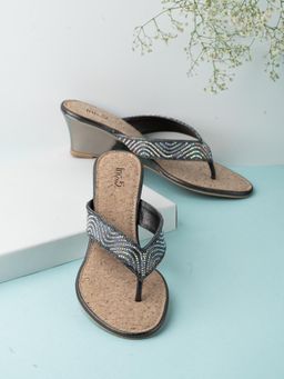 Inc.5 - Womens Grey Embellished Round Toe Ethnic Heels