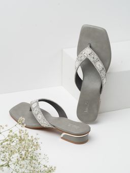 Inc.5 - Womens Silver Embellished Square Toe Ethnic Heels
