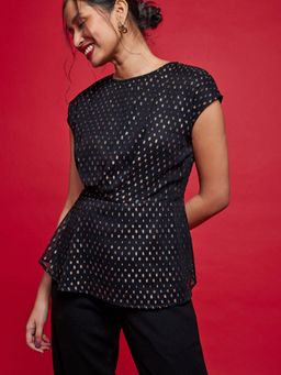 The Label Life - Black Dobby Peplum Top