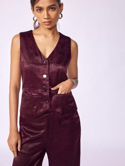 The Label Life - Plum Satin Cropped Waist Top