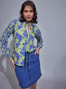 The Label Life - Blue and Pear Floral Print Shirt