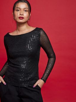 The Label Life - Black Sequin Back Cowl Top