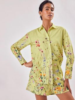 The Label Life - Lime Floral Print Oversized Shirt