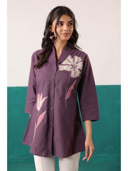 Jisora - Womens Purple Embroidered Cotton Flex Shirt