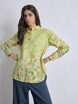 The Label Life - Lime Floral Print Oversized Shirt