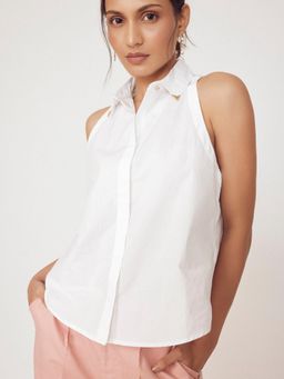 The Label Life - White Collar Pin Detail In Cut Shirt