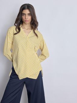 The Label Life - Mustard Geo Print Wrap Top