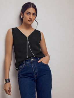 The Label Life - Black Contrast Piping Godet Top