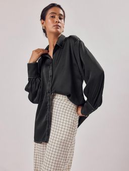 The Label Life - Black Satin Contrast Stitch Shirt