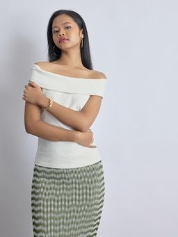 The Label Life - White Knit Off Shoulder Top