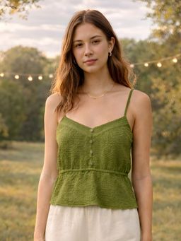 Don’t be basic - Olive Textured Shoulder Straps Crop Top