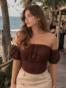 Don’t be basic - Brown Solid Off-Shoulder Top
