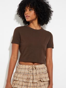 max - Women Solid Crop T-shirt