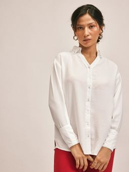 The Label Life - Ivory Lace Detail Collar Shirt