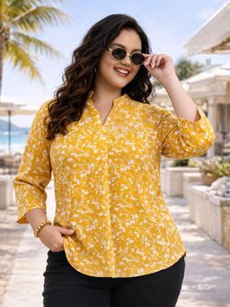 Martini - Yellow White Plus Size Floral Tunic Top