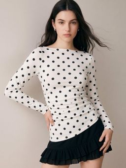 Outzidr - Multi Polka Dot Full Sleeve Fitted Top