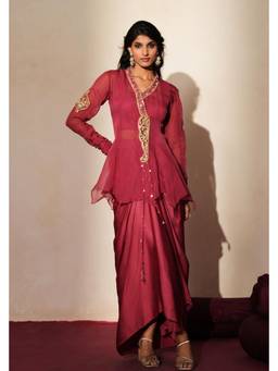 ISHA GUPTA TAYAL - Mauve Itr Top with Bustier and Skirt