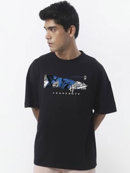 Bewakoof - Official DC Men's Black Batman X Manga Graphic Printed Oversized T-shirt