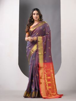 CHARUKRITI - Purple Dual Tone Paithani Silk Zari Border Saree with Unstitched Blouse