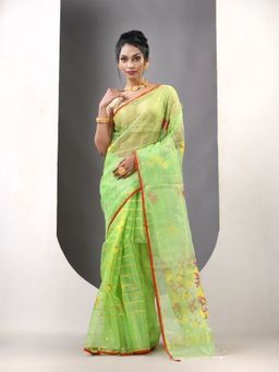 CHARUKRITI - Light Green Saree Jamdani Designs Saree with Unstitched Blouse