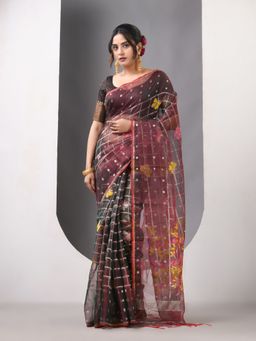 CHARUKRITI - Emarald Green Saree Jamdani Designs Saree with Unstitched Blouse